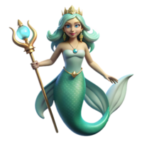 beautiful artistic serene artistic A beautiful mermaid with scales of aquamarine and emerald, holding a pearl-encrusted trident, illuminated by the refracted light of the ocean depths.... png