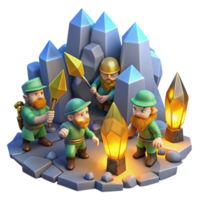 extraordinary creative vibrant contemporary A group of adventurous dwarves mining for gems in a cavern of glowing crystals, lit by the flickering light of their lanterns.... png