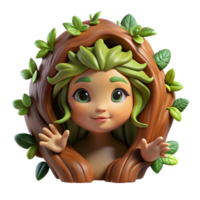 magnificent artistic beautiful minimalist A playful dryad with skin of living bark and hair of trailing vines, emerging from a hollow tree, illuminated by dappled sunlight filtering through the... png