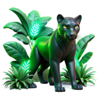 dramatic rustic extraordinary contemporary A sleek, black panther with eyes of emerald green, stalking through a jungle of bioluminescent plants, illuminated by their otherworldly glow.... png