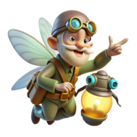 magnificent creative stunning classic A whimsical, gnome tinkerer, with goggles and a clockwork arm, riding a giant, bioluminescent firefly through a dark forest.... png