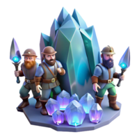 beautiful contemporary serene contemporary A group of adventurous dwarves, clad in leather and steel, exploring a crystal cave illuminated by glowing geodes.... png