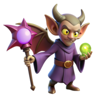 vibrant vintage extraordinary minimalist A mischievous imp with bat wings and a pointed tail, stealing a glowing orb from a sleeping wizard. Cartoonish style, dramatic lighting exclusive original png