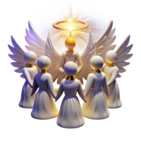 elegant abstract stunning creative A group of celestial beings, with glowing wings and halos, ascending towards a radiant light source. Divine style, ethereal lighting exclusive original png