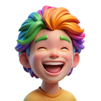 beautiful abstract wonderful modern Portrait of a laughing child with vibrant, rainbow-colored hair, dappled sunlight filtering through leaves, Impressionist style genuine premium png