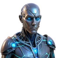 wonderful modern wonderful modern A stoic cyborg, intricate wires and glowing circuitry visible beneath translucent skin, lit by a single, harsh spotlight from above, cyberpunk style authentic... png