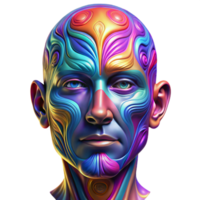 magnificent creative magnificent traditional A psychedelic portrait of a human face morphing into a kaleidoscope of colors, vibrant, swirling lighting, psychedelic art style authentic professional png