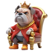 stunning rustic dramatic contemporary A grumpy-looking bulldog wearing a miniature crown and a velvet robe, sitting on a plush, red throne, dimly lit, Renaissance painting style authentic detailed png
