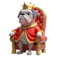 elegant artistic beautiful minimalist A grumpy-looking bulldog wearing a miniature crown and a velvet robe, sitting on a plush, red throne, dimly lit, Renaissance painting style premium high... png