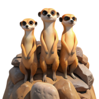 elegant traditional serene traditional A group of meerkats standing guard on a rocky outcrop, warm, midday sun, documentary photography style premium high resolution png
