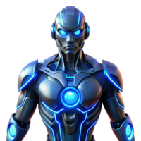 impresionante resumen vibrante rústico un cyborg con brillante azul circuitería y intrincado mecánico extremidades, dramático contraluz, oscuro y temperamental estilo 4k genuino png