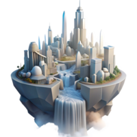 wonderful abstract dramatic artistic A futuristic city built on the edge of a giant waterfall, soft sunlight filtering through the mist, dreamy and ethereal style genuine premium png