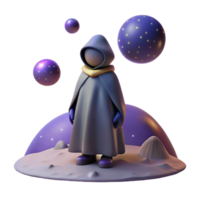 stunning abstract vibrant artistic A lone figure in a hooded cloak standing on a desolate alien planet, starry night sky, mysterious and atmospheric style original genuine png