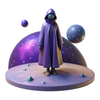 serene minimalist stunning traditional A lone figure in a hooded cloak standing on a desolate alien planet, starry night sky, mysterious and atmospheric style exclusive premium png