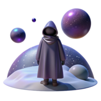 stunning creative extraordinary traditional A lone figure in a hooded cloak standing on a desolate alien planet, starry night sky, mysterious and atmospheric style original 4K png