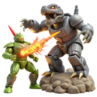 magnificent minimalist impressive artistic A giant robot battling a colossal alien creature, explosions and laser fire, dramatic and intense style high quality authentic png