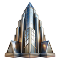 stunning classic beautiful classic Art Deco skyscraper, chrome and glass, sharp angles, sunlight reflecting off the facade, highly polished surfaces, stylized geometric patterns, volumetric... png