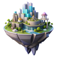 impressive artistic serene modern A floating island city, interconnected platforms, waterfalls cascading down the sides, futuristic architecture, vibrant colors, aerial perspective, digital... png
