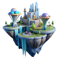impressive artistic serene abstract A floating island city, interconnected platforms, waterfalls cascading down the sides, futuristic architecture, vibrant colors, aerial perspective, digital... png