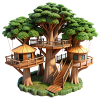 beautiful rustic extraordinary traditional A treehouse village built into giant redwood trees, intricate walkways and platforms, sunlight filtering through the leaves, fantasy setting, detailed... png