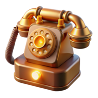 impressive rustic impressive creative A vintage rotary telephone morphing into a sleek, futuristic smartphone, bathed in a warm, amber glow, in a steampunk style premium professional png