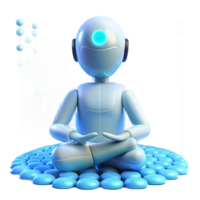 dramático moderno deslumbrante clássico uma solitário, robótico figura meditando no meio uma campo do binário código, banhado dentro uma macio, etéreo azul luz, dentro uma espiritual estilo exclusivo 4k png