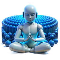 magnificent traditional elegant artistic A lone, robotic figure meditating amidst a field of binary code, bathed in a soft, ethereal blue light, in a spiritual style 4K original png