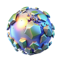 stunning classic magnificent minimalist A holographic projection of the Earth shattering into fragments, illuminated by a harsh, white light, in a dystopian style high quality premium png