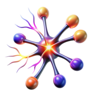 extraordinary traditional dramatic minimalist A single, stylized neuron firing electrical impulses, illuminated by vibrant, multicolored flashes of light, in an abstract style exclusive high quality png