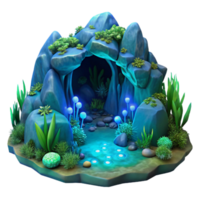 wonderful abstract impressive creative A lush, hidden grotto filled with bioluminescent flora and fauna, glowing with ethereal blue and green light, intricate details, hyperrealistic style... png