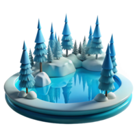 magnificent rustic stunning modern A frozen lake reflecting the surrounding snow-covered trees, minimalist composition, cold, blue light, smooth, icy textures premium high quality png