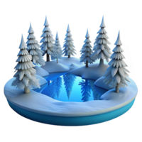 wonderful modern serene artistic A frozen lake reflecting the surrounding snow-covered trees, minimalist composition, cold, blue light, smooth, icy textures high resolution genuine png