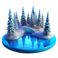magnificent modern dramatic contemporary A frozen lake reflecting the surrounding snow-covered trees, minimalist composition, cold, blue light, smooth, icy textures high quality high resolution png