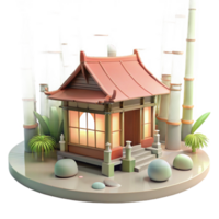 wonderful abstract wonderful contemporary A Japanese teahouse nestled in a bamboo forest, soft diffused lighting, serene and peaceful atmosphere, watercolor style authentic detailed png