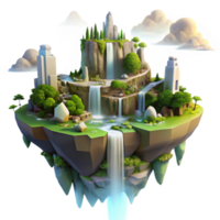 stunning classic dramatic classic A floating island city with waterfalls cascading down its sides, lush vegetation, golden hour lighting, fantasy art style high resolution original png