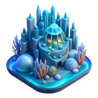 magnificent classic elegant rustic A futuristic underwater city built of bioluminescent coral, glowing with soft blue light, isometric view, digital art style original authentic png