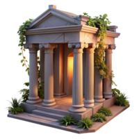 beautiful artistic vibrant contemporary A crumbling ancient Roman temple overgrown with vines, lit by the warm glow of a setting sun, romanticism style high quality detailed png