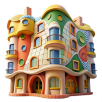 elegant abstract elegant minimalist A Gaudi-inspired apartment building with colorful mosaic tiles and organic shapes, bright midday sunlight, whimsical style authentic high resolution png