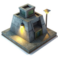 serene rustic vibrant artistic A brutalist concrete bunker, harsh shadows cast by a single spotlight, dystopian style genuine premium png