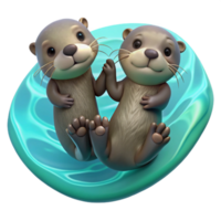 magnificent artistic vibrant minimalist Two playful otters holding paws, floating in crystal clear turquoise water, underwater photography style, soft natural lighting detailed professional png
