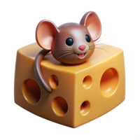 stunning creative wonderful minimalist A tiny mouse peeking out of a hole in a block of cheese, comical expression, warm lighting, cartoon style 4K exclusive png