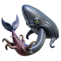 elegant artistic beautiful vintage A giant squid battling a sperm whale in the depths of the ocean, dynamic action, dark and mysterious lighting, dramatic style detailed exclusive png