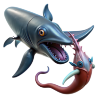 stunning modern serene abstract A giant squid battling a sperm whale in the depths of the ocean, dynamic action, dark and mysterious lighting, dramatic style high resolution high quality png