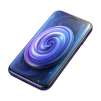 elegant abstract stunning creative A hyperrealistic render of a transparent smartphone displaying a swirling galaxy, illuminated from within, product photography style premium high resolution png