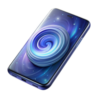 serene classic impressive vintage A hyperrealistic render of a transparent smartphone displaying a swirling galaxy, illuminated from within, product photography style 4K high quality png