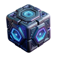 wonderful classic impressive abstract A single, glowing, futuristic data cube floating in darkness, intricate glyphs carved into its surface, ethereal lighting, science fiction style high quality... png