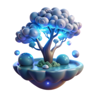 wonderful artistic impressive abstract A solitary, bioluminescent tree growing on a floating island amidst a sea of swirling clouds, illuminated by the soft glow of a hidden sun.... png