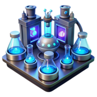 beautiful contemporary magnificent creative A futuristic laboratory filled with bubbling vials of strange liquids and glowing technological devices, illuminated by the cool blue light of... png