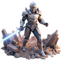 elegant creative stunning classic A warrior in futuristic armor, wielding a plasma sword that emits a blinding white light, standing amidst a battlefield strewn with wreckage.... png