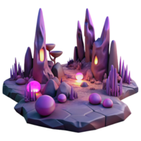 vibrant rustic extraordinary minimalist A desolate alien landscape, with strange, rock formations and glowing purple vegetation, bathed in the eerie light of a binary sunset.... png